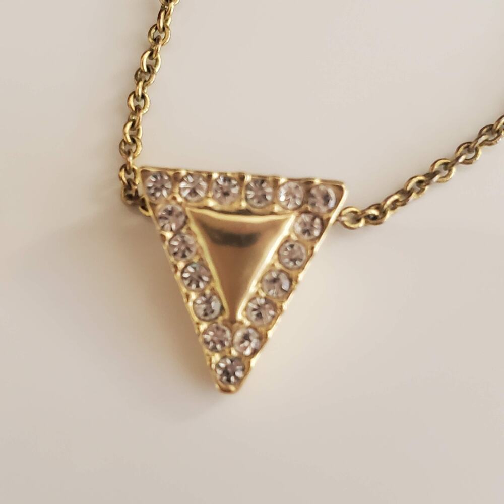 Spartina 449 Gold Plated Dainty Cable Chain Charm Crystal Triangle Necklace‎